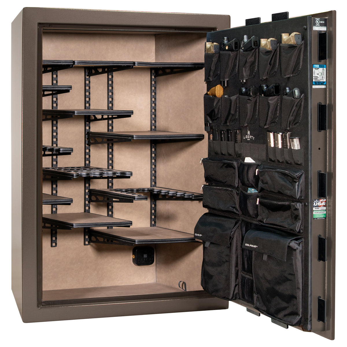 Franklin 45 | Pro Flex Interior | Level 5 Security | 110 Minute Fire Protection | Dimensions: 60.5"(H) x 42"(W) x 27.5"(D) | Up to 60 Long Guns | Bronze Textured | Electronic Lock - Open
